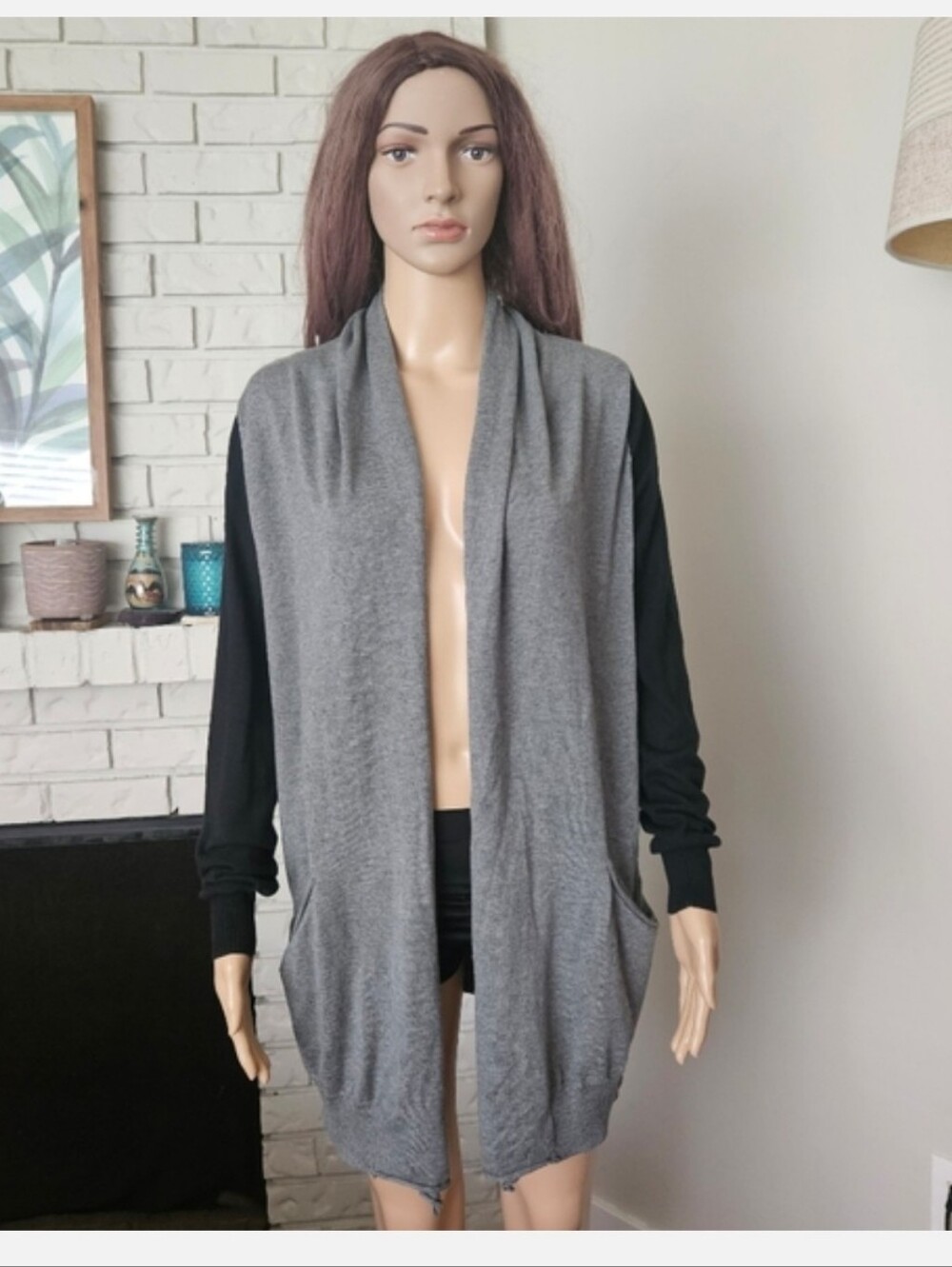Aritzia Wilfred Silk Blend Cardigan Sweater Gray Open Front Long Line